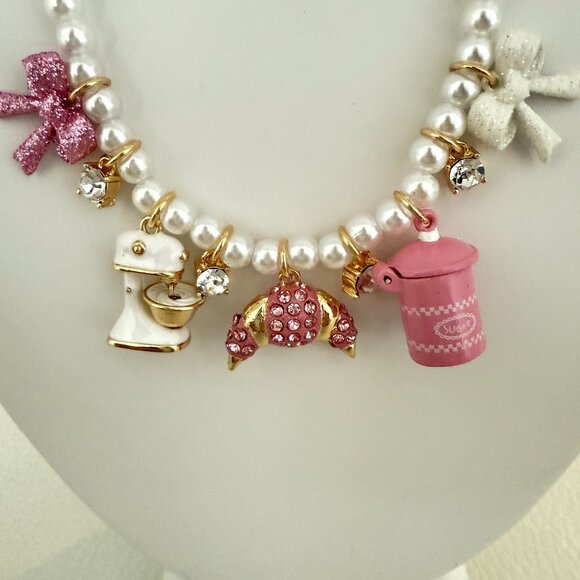 Betsey Johnson Pink and Cream Charm Necklace - Picture 2 of 5